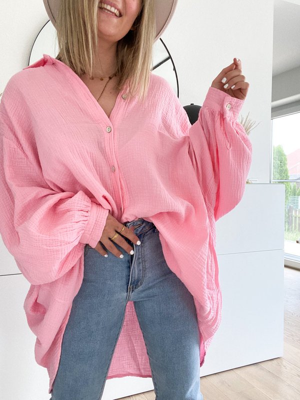 Lange Musselin Bluse in Light-Pink
