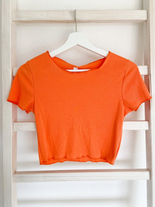 Geripptes Crop T-shirt, Orange
