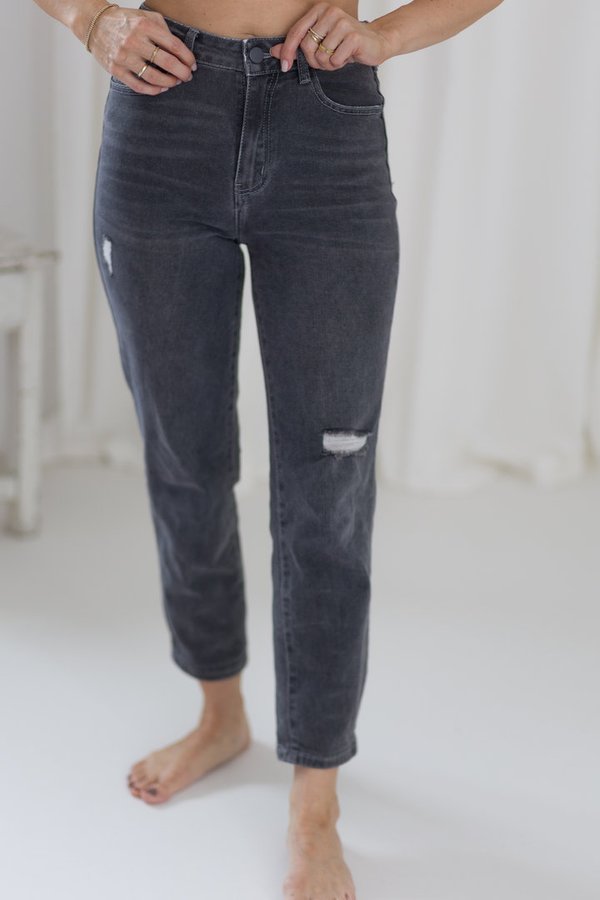Slim Mom Jeans - Anthrazit