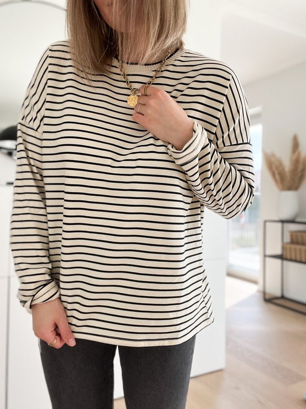 Leichter Sweater Stripes, Beige-Schwarz
